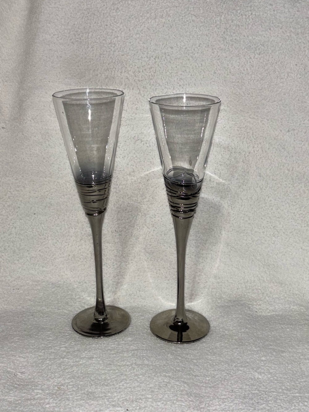 Vintage toasting champagne flutes Silver 11”inch wedding/couple date Set of 2